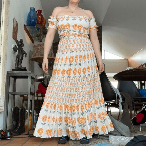 Ash & Eden 2-Piece Floral Maxi Skirt Set Boho Smocked Crop Top L - Picture 11 of 16